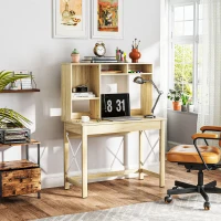 HOMCOM Bureau avec rangement bureau bibliothèque en bois avec étagères et grand plateau pour petits espaces, aspect chêne(m-10)