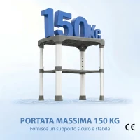 HOMCOM Sgabello per Doccia in Alluminio con Mensola Integrato, Altezza Regolabile 5 Livelli, Portata 150kg, Grigio(m-4)