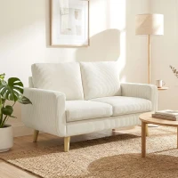 HOMCOM Canapé 2 places en velours côtelé, canapé de salon moderne 134 cm, assise rembourrée, coussin à ressorts, crème(m-2)