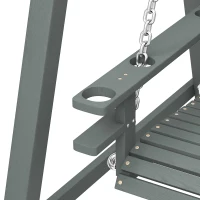 Outsunny 2 Seater Garden Swing Seat, Wooden Swing Chair Bench with Cup Holders for Outdoor Porch Patio, Grey(m-10)