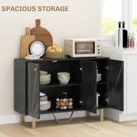 HOMCOM Sideboard Storage Cabinet, Modern Storage Cupboard with Adjustable Shelves and Metal Legs for Living Room, Kitchen, Dining Room, Entryway, Black Marble Tone(m-4)
