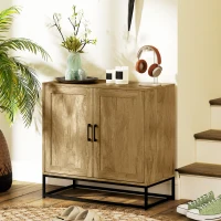 HOMCOM Credenza da Soggiorno a 2 Livelli con Ripiano Regolabile, in Legno e Acciaio, 80x40x78 cm, Marrone e Nero(m-10)