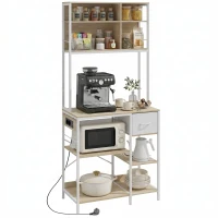 HOMCOM Estantería de Cocina Soporte de Microondas con Estantes y 6 Ganchos para Espacios Reducidos 80x40x181 cm Roble(m-10)