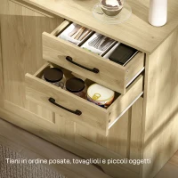 HOMCOM Credenza Moderna con 3 Porte, 2 Cassetti e Ripiano Regolabile 120x38x79 cm Legno Naturale(m-5)