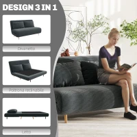 HOMCOM Divano letto, con schienale regolabile in 3 posizioni, tessuto a coste, fino a 120 kg, 141 x 90 x 81 cm, Grigio scuro(m-4)
