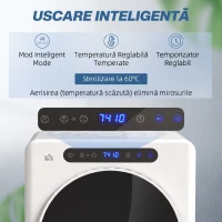 HOMCOM Mini Uscător Electric 1000W de 3 kg cu Afișaj LED, 49x43x61 cm, Alb(m-4)