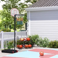 SPORTNOW Canasta de Baloncesto con Tablero de Dardos Altura Ajustable Base Rellenable y Ruedas 74x55x210-247 cm Negro(m-10)