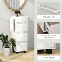 HOMCOM Mobiletto da Bagno con 4 Scomparti, 3 Cassetti e Porta Asciugamani, 35 x 30 x 90 cm, Bianco(m-6)