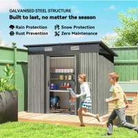 Outsunny 7 x 4ft Outdoor Storage Shed with Foundation Kit, Lean to Metal Garden Shed for Log, Rubbish Bin, Tool, Bike, Light Grey(m-4)