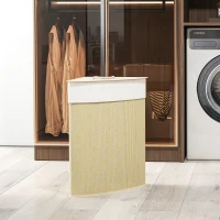 HOMCOM Panier à Linge en Bambou 55L, Panier Triangle avec Sac Amovible et Lavable, Couvercle, Poignée, 35x35x60cm, Naturel(m-7)