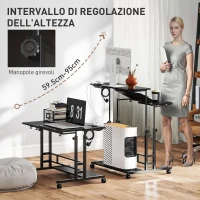 HOMCOM Scrivania con Altezza Regolabile, con Ruote, Prese e Porte USB, 80x60 cm, Nero(m-4)