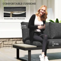 Outsunny 4 Seater L Shaped Aluminium Sectional Garden Furniture Set with 2 Loveseats and Wood-Plastic Coffee Table - Dark Grey(m-7)