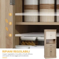 HOMCOM Credenza Buffet da Cucina con Armadi, Ripiani Regolabili, Cassetto e Ripiano Aperto, Stile Moderno per Sala da Pranzo, Soggiorno, 74 x 39,5 x 183 cm, Quercia Chiara(m-5)