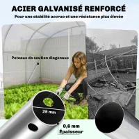 Outsunny Serre tunnel de jardin 24m², serre de jardin tunnel avec cadre en acier galvanisé, portes et 2 grandes fenêtres, blanc(m-4)