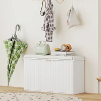 HOMCOM Panca Scarpiera con Ripiano Interno, in Legno e Tessuto Effetto Lino, 80x26x47.5 cm, Bianca e Beige(m-10)
