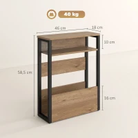 HOMCOM Mesa Auxiliar Mesita de Noche con Estante de Dos Niveles Esquinas Redondeadas 46L x 18P x 58,5H cm Nogal(m-3)