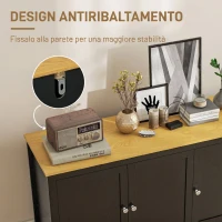HOMCOM Mobile Contenitore con 2 Armadietti a 2 Ripiani Regolabili su 3 Altezze, 120x40x70 cm, Nero e color Legno(m-6)