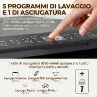 HOMCOM Lavastoviglie da Tavolo, con Serbatoio Integrato da 6 L, 5 Programmi, 4 Coperti e Display LED, Nero(m-5)