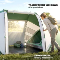 Outsunny 4 Man UV Protection Camping Tent - Green and White(m-5)