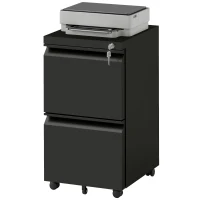 Vinsetto 2-Drawer Mobile Filing Cabinet, Metal Lockable File Cabinet for Letter, A4 and Legal Size, Pre-Assembled Body, Black(m-11)