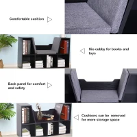 HOMCOM Bookcase Storage Shelf with Cushioned Reading Seat, Cube Bookshelf Organizer for Bedroom Living Room, Black(m-9)
