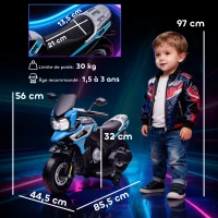 AIYAPLAY Moto électrique enfants 6 V, voiture électrique enfants avec roues d'entraînement, musique, effets lumineux, bleu(m-3)