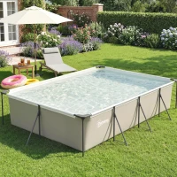 Outsunny Piscine Tubulaire Rectangulaire Piscine Hors Sol Nouvelle Structure Stable Antirouille 394,5x208,3x80,5cm Gris(m-2)