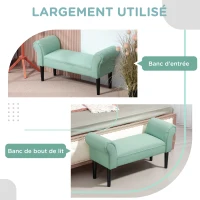 HOMCOM Banc Entrée Bout de Lit Rembourré pour Chambre à Coucher, Tissu à Voile, vert, 102 x 36 x 51 cm(m-5)