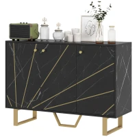 HOMCOM Sideboard Storage Cabinet, Modern Storage Cupboard with Adjustable Shelves and Metal Legs for Living Room, Kitchen, Dining Room, Entryway, Black Marble Tone(m-11)