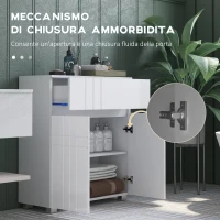 kleankin Mobiletto da Bagno su Piedi con 2 Porte e 1 Cassetto, Scaffale Regolabile, Bianco Lucido(m-6)