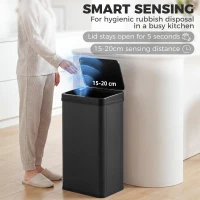 HOMCOM 50L Sensor Bin with Soft-Close Lid, Stainless Steel Automatic Touchless Motion Sensor Kitchen Bin, Black(m-4)