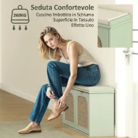 HOMCOM Panca portascarpe con seduta imbottita e anta in rattan, 104x26x47,5 cm, Verde(m-7)