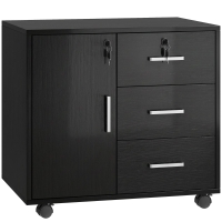HOMCOM Möbel mit 3 Schubladen, verstellbarem Regal, Druckerablage und Schloss, Schwarz
