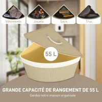 HOMCOM Panier à Linge en Bambou 55L, Panier Triangle avec Sac Amovible et Lavable, Couvercle, Poignée, 35x35x60cm, Naturel(m-4)
