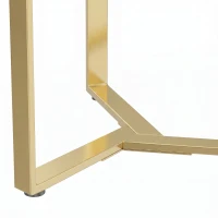 HOMCOM Round Side Table with Tempered Glass Top and Geometric Metal Frame for Small Space, Gold Tone(m-10)