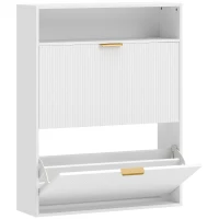 HOMCOM Zapatero Estrecho con 2 Compartimentos Abatibles Y Estante Superior para Pasillo Y Entrada Blanco(m-1)