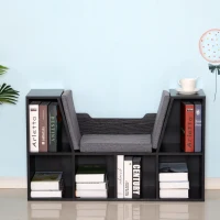 HOMCOM Bookcase Storage Shelf with Cushioned Reading Seat, Cube Bookshelf Organizer for Bedroom Living Room, Black(m-13)
