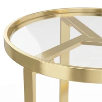 HOMCOM Round Side Table with Tempered Glass Top and Geometric Metal Frame for Small Space, Gold Tone(m-11)