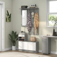 HOMCOM Set Mobile da Ingresso con Appendiabiti a 6 Ganci, Mobile Scarpiera con Cassetto e Specchio, Grigio(m-10)