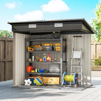 Outsunny 7 x 4ft Outdoor Storage Shed with Foundation Kit, Lean to Metal Garden Shed for Log, Rubbish Bin, Tool, Bike, Light Grey(m-8)