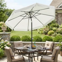 Outsunny Umbrelă Rotundă Înclinabilă, cu Manivelă, din Aluminiu, Metal și Poliester, Ø266x248,5 cm, Alb Crem(m-10)