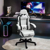 HOMCOM Cadeira Gaming com Orelhas Cadeira Gamer Reclinável com Altura Ajustável e Suporte Lombar 65x62x116-124 cm Branco(m-11)