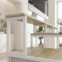 HOMCOM Bureau d'angle avec prises et lumières LED RGB, bureau d'ordinateur, 172 x 100 cm, support d'écran, 2 tiroirs, blanc(m-10)