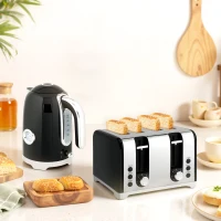 HOMCOM Retro 3000W Kettle and Toaster Set - Black(m-2)