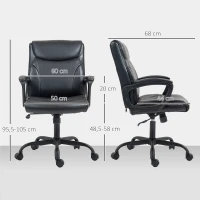 HOMCOM Sedia da Ufficio Reclinabile ad Altezza Regolabile in Finta Pelle e Acciaio, 60x68x95.5-105 cm, Nero(m-3)