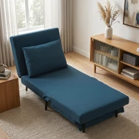 HOMCOM Fauteuil Convertible 1 Place, Fauteuil-Lit Clic-Clac 3 en 1 avec Dossier Réglable, Oreiller, Assise Large, Bleu(m-2)