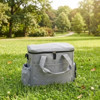 PawHut Sac de Transport pour Chien avec Poches, 2 Sacs à Nourriture, Bol Pliable, Séparateur Réglable, 38x17x35cm, Gris Clair(m-2)