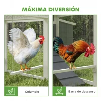 PawHut Gallinero de Madera con Perchas Columpio Nidos y Bandeja Extraíble 315,5x150,5x140,5 cm Gris(m-5)