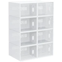 HOMCOM Scarpiera Modulare in PP con 8 Cubi Contenitori e Porta Magnetica, 25x35x19 cm, Bianco e Trasparente(m-1)