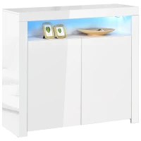 HOMCOM 2-Door Sideboard with LED Light, High Gloss Lighted Storage Cabinet with Shelves and Open Compartment, Modern Kitchen Sideboard for Dining Room, Living Room, 107 x 35 x 97cm, White(m-1)